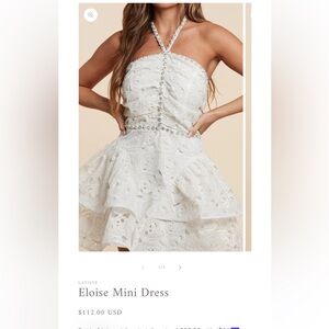 White Lace Tiered Halter Dress with Crystal Trim